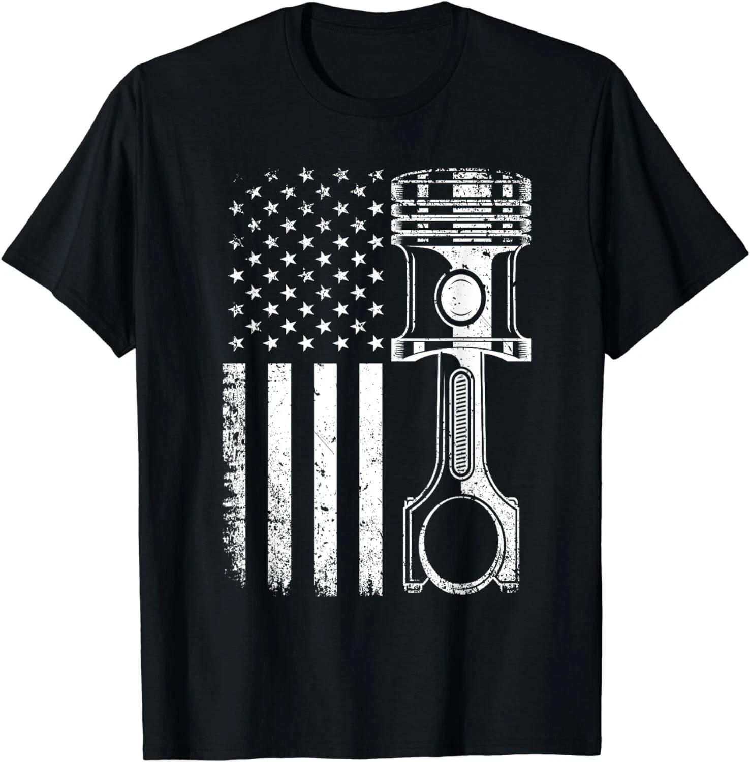 

Vintage Mechanic Shirt Men American Flag Piston Mechanic Gift Unisex T-Shirt S