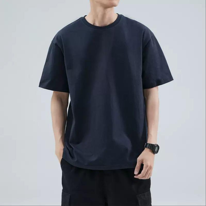 Men's Heavyweight Pure Cotton Short Sleeve Round Neck Casual White T-shirt
