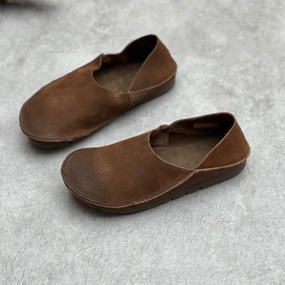 Scarpe basse basse da donna in vera pelle retrò fatte a mano Mocassini casual con punta tonda e suola morbida fatti a mano