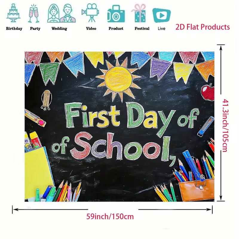 First Day of School 2D Backdrop, Blackboard Chalk Art Photography Background for School Party Decor