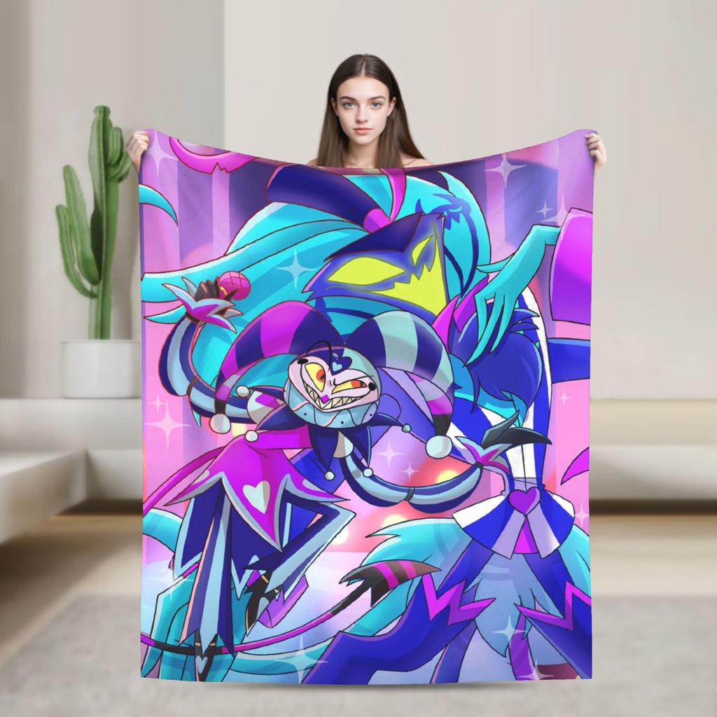 Loona Don't Care Dark Coral Fleece Plush Throw Blankets Helluva Boss Anime Blankets for Sofa Outdoor Ultra-Soft Bedding Throws