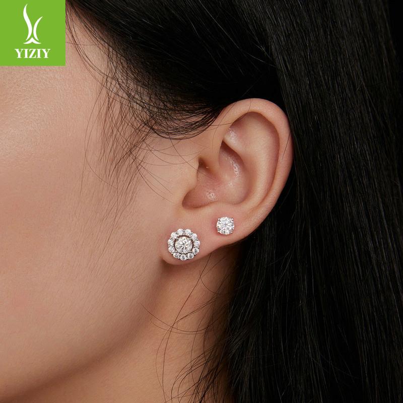 50 Points Shining Moissanite Stud Earrings, Creative Design Structural S925 Silver Belt Certificate Earrings