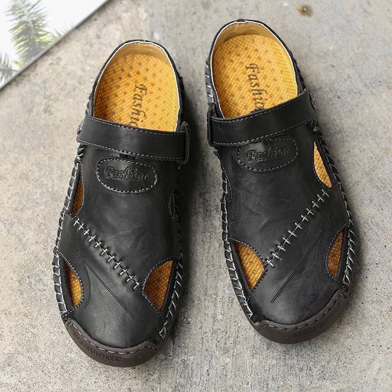 Leder Männer Wasser Strand Sandalen Sommer Outdoor Casual Closed Toe Sport Sandalen Nicht-slip Weiche Wandern Waten Turnschuhe
