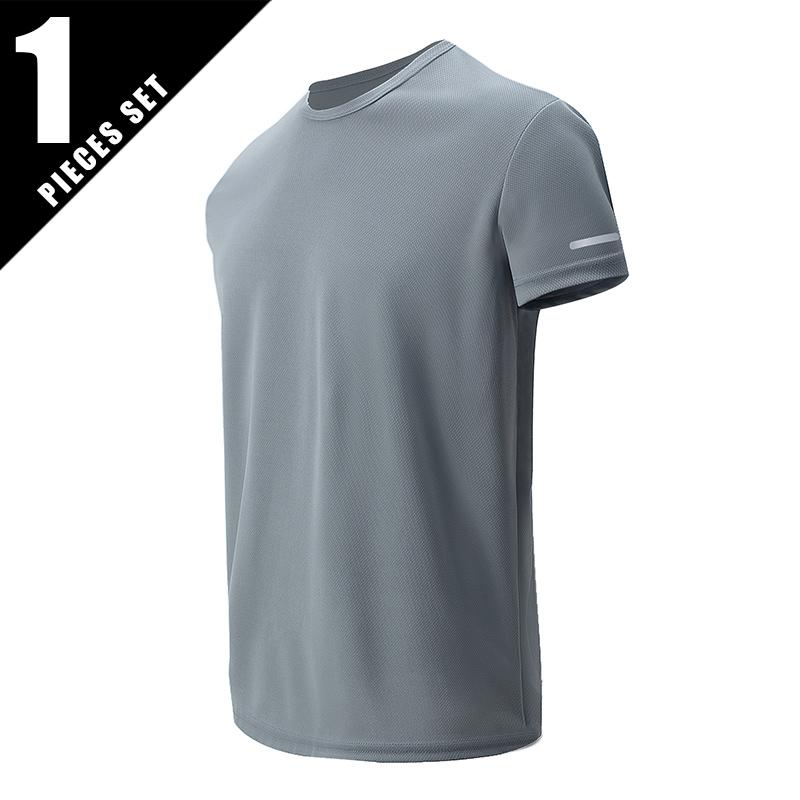 4/1 Pcs Summer Men's Solid Color Joker Quick-drying Short-sleeved Loose Plus Size Sports Running Playing Shirt Middle-aged Male