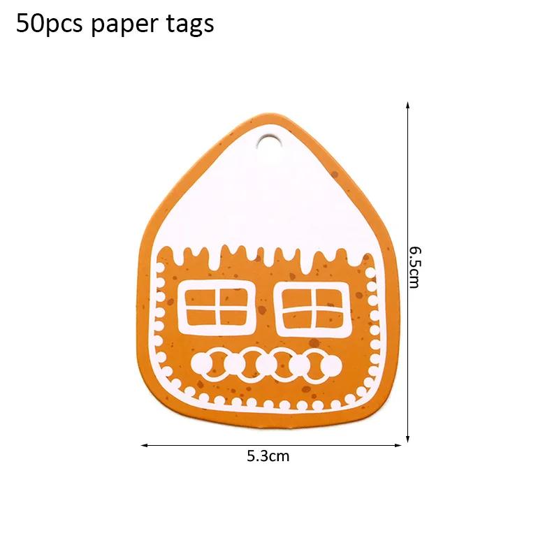 

50pcs Christmas Cookies Tags Gift Packaging Hang Labels Xmas Message Card Gingerbread Man Blessing Cards Printed White Paper Tag