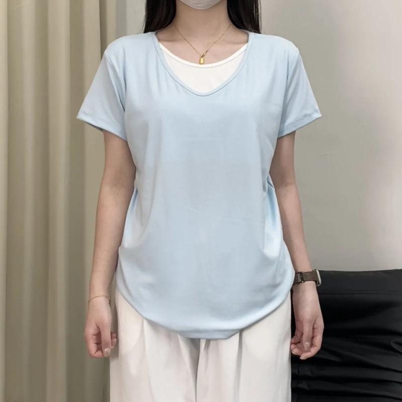 

Stacking White Short-sleeved Women s V-neck Shoulder T-shirt Summer Loose Lazy T-shirt Versatile Top for Commuting XL