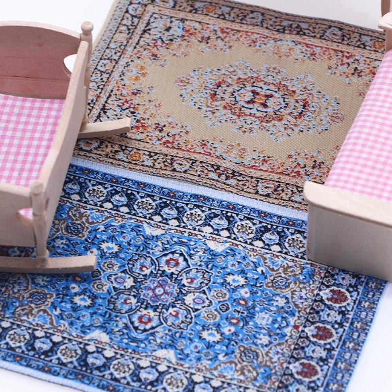 Floral Pattern Mat Mini House Decor Turkish Style Miniature Weaving Rug Dollhouse Carpet Doll Accessories Floor Coverings