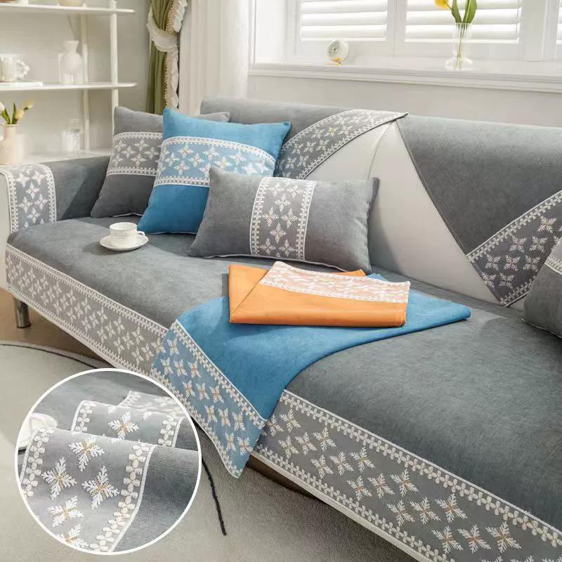 Home Dustproof Sofa Cushion Cover Fabric Light Luxury Four Seasons Universal Full Package Anti Slip Sofa Cover Minimalist Modern Leather Seat Cushion