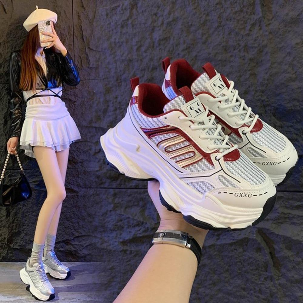Trend Casual Mom WHITE Autumn Spring Sports Running Chunky Sneakers Women Shoes Platform Sports Women Vulcanized Shoes Lace Up