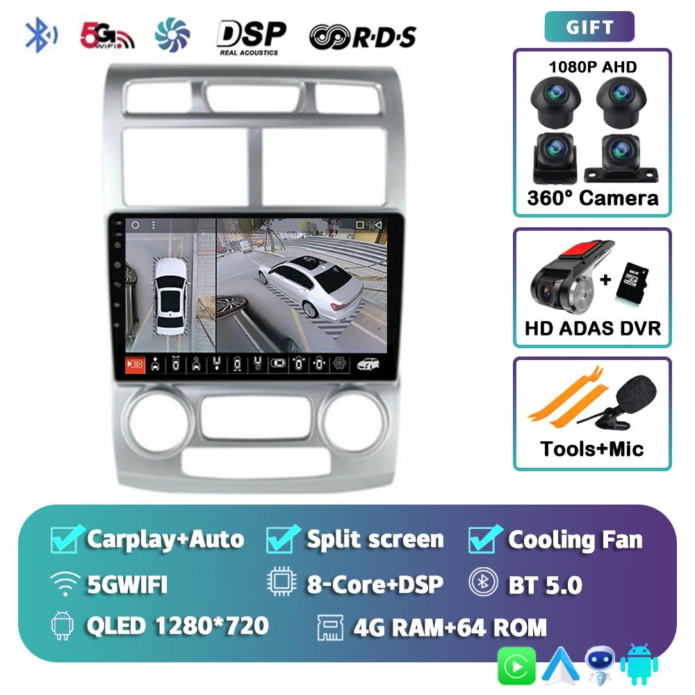 Android 14 Carplay Auto For KIA Sportage 2004 - 2007 Car Radio 4G+WIFI Player Multimedia Stereo 360 Camera Navigation Video GPS