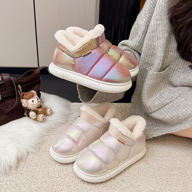 Cotton Slippers Bag Heel Women's Winter Shoes and Boots Outer Wear Leather Waterproof Non-slip Velvet Snow Boots Hairy Shoes Women's Outer Wear