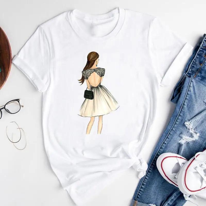T-shirt Estiva alla Moda con Stampa di Ragazza del Caffè Cartone Animato, Top Casual da Donna, Magliette Grafiche Vintage, Maglietta Pro Choice