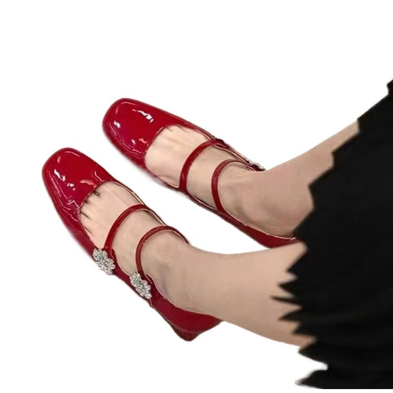 Fashion Hot Selling 2025 New Spring Autumn Women Pump Natural Leather Sheepskin+pigskin Square Toe Thick Heel Women Shoes Mary Jane Shoe