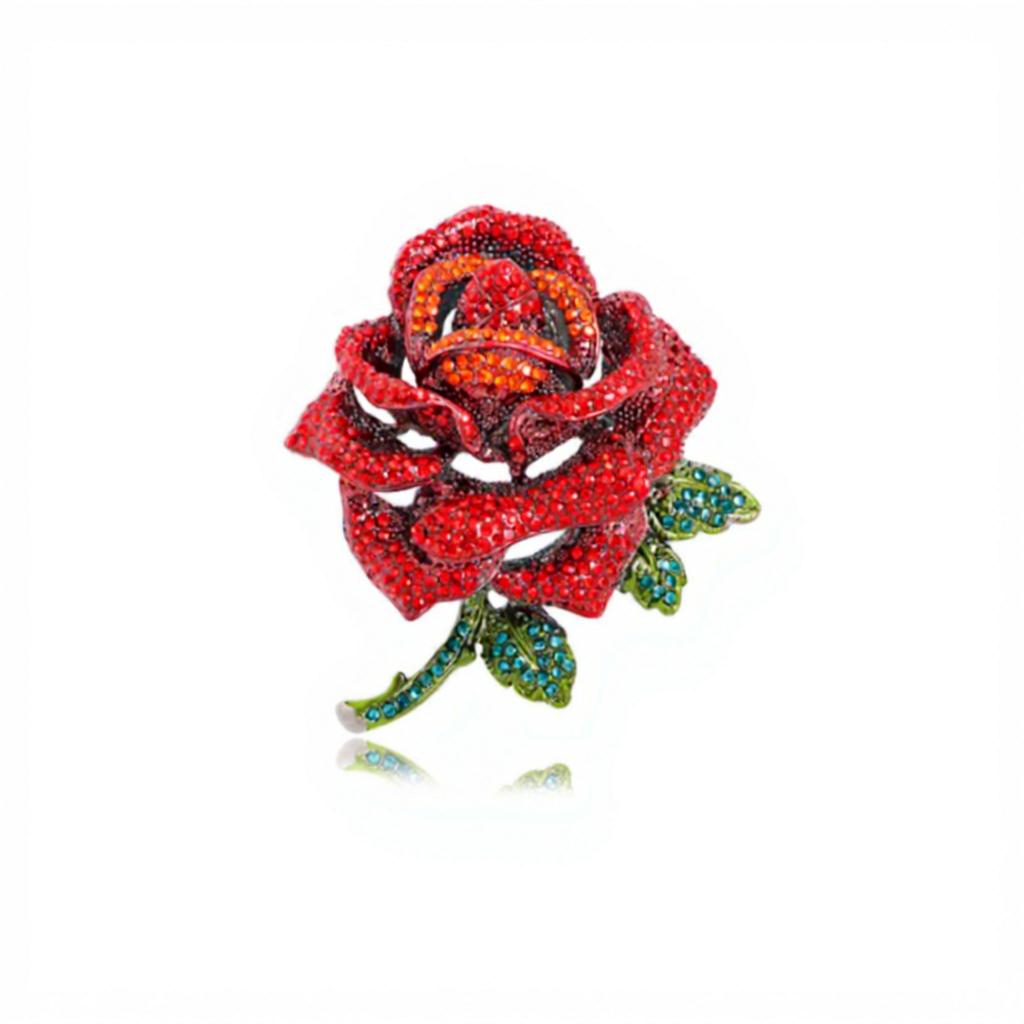 Weiman New Arrival Fashion Big Red Crystal Rhinestones Pave Big Rose Flower Brooches Jewelry Gifts for Her Black Gun Plated красный