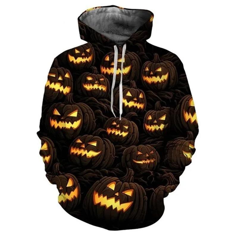 Autumn Lantern Pumpkin Pattern 3D Printed Hoodies Fashionable Casual Sports Long Sleeved Men's Hooded Sweatshirts