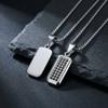 Vnox Stainless Steel Geometric Dog Tag Pendant Necklace for Men, Cubic Zirconia Box Chain Jewelry, Punk Style Hip Hop Necklaces