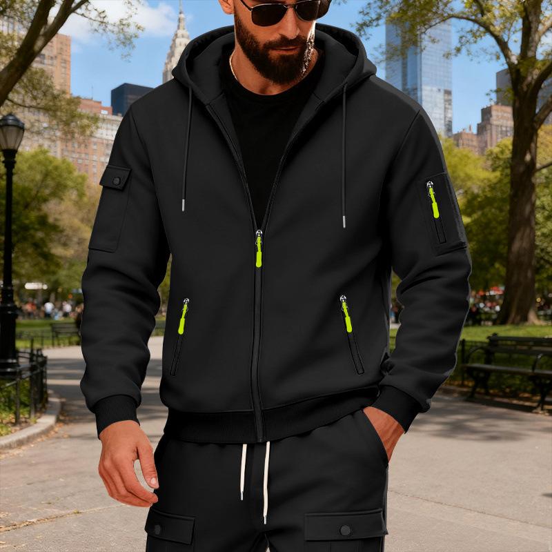 Men S Loose Zip Up Hooded Sweatshirt With Arm Pockets