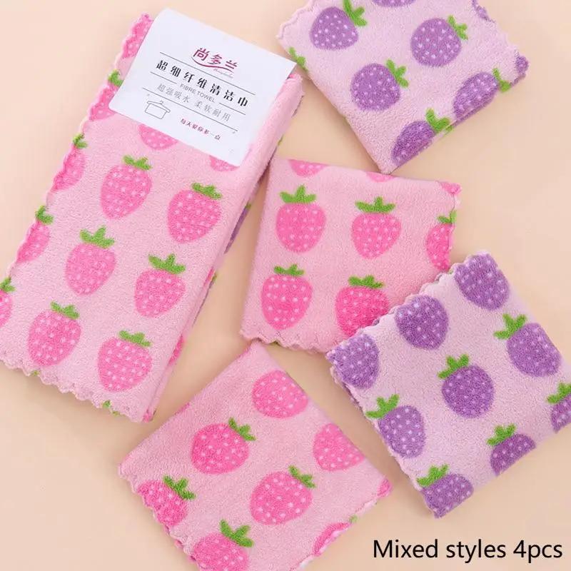 4pcs Kitchen Cleaning Cloths Soft Absorbent Dishcloth Coral Fleece Sunflower Wiping Towel Rags Household Cleaning Cloth 30X30CM