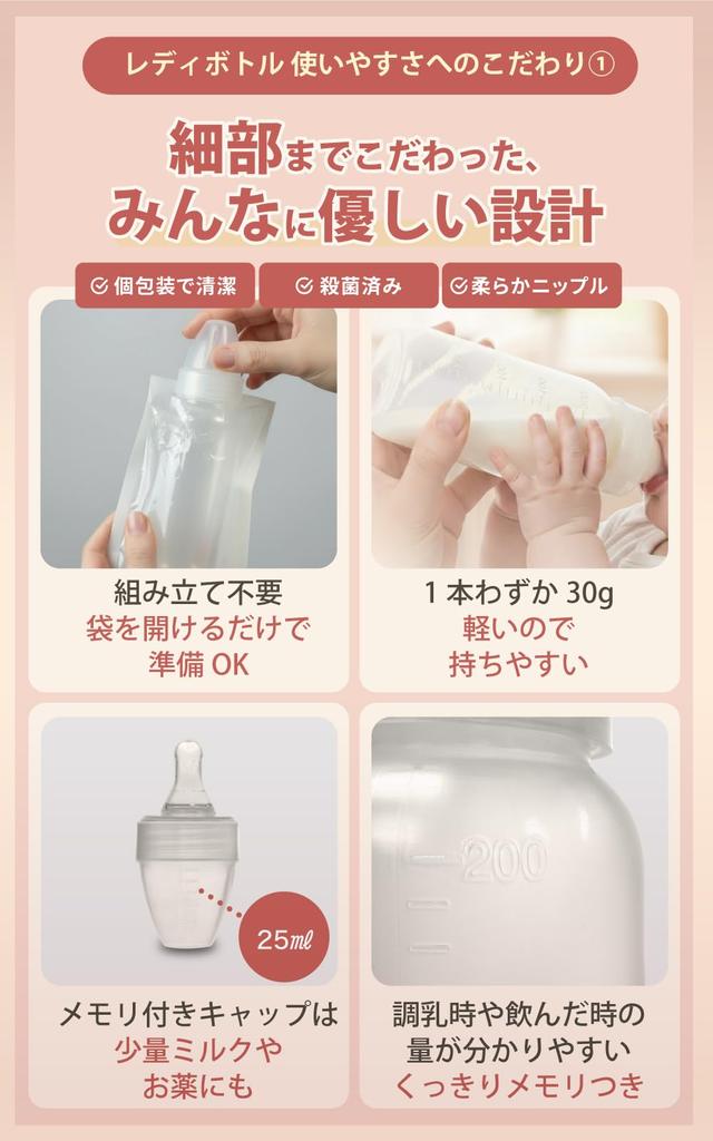 Sterilized Disposable Baby Ready To Ready 4 Bottles Per 200ml Individually with Measuring Marks and Air Ideal for and Emergency Bottles, Use. Bottles,