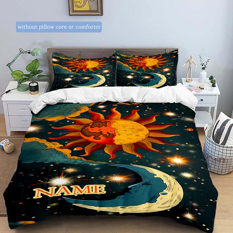 Sun And Moon In The Sky Duvet Cover Soft Bedding Set For Bedroomdorm Personalized Name Threepiece Set 1 Duvet Cover And 2 Pillowcases Perfect Gift For