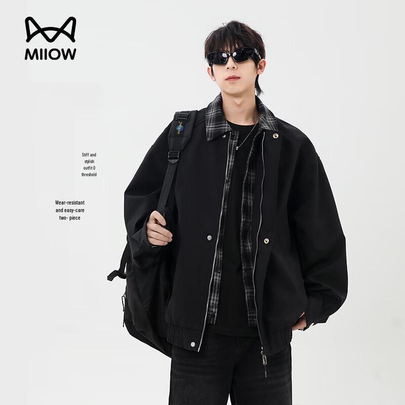 

Maoren Men s American Barn Style Faux Two-Piece Plaid Spliced Jacket 3XL