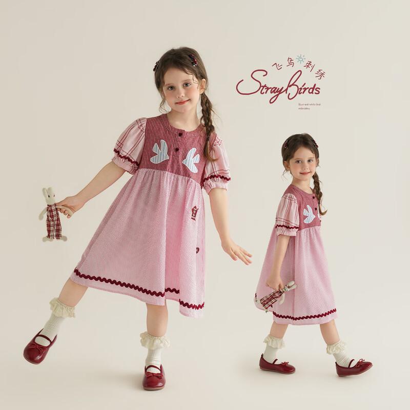Girls  Vintage Appliqué Embroidered Puff Sleeve A-line Dress 80