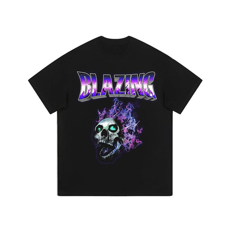 Mens Oversized Cotton T-Shirt With Skull Graphic Print Loose Fit Casual Streetwear Tee Winter