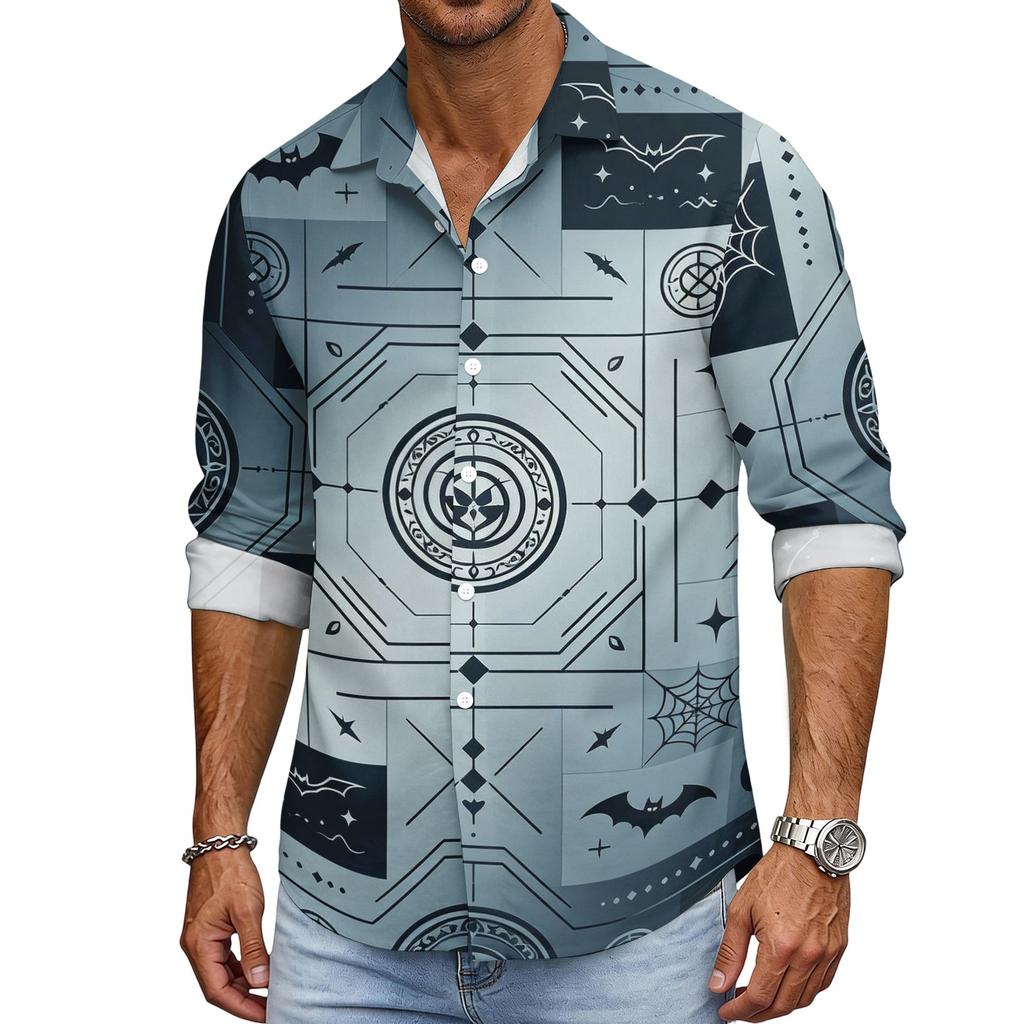 Men's Halloween Loose Fit Long Sleeve Shirt Button Down Collar Casual Retro Style Breathable Shirt for Autumn Spring Outdoor Daily Wear