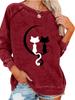 Ladies Spring/Fall Sweatshirt Women's Fashion Cat Print Top Oversized Pullover Sweatshirt