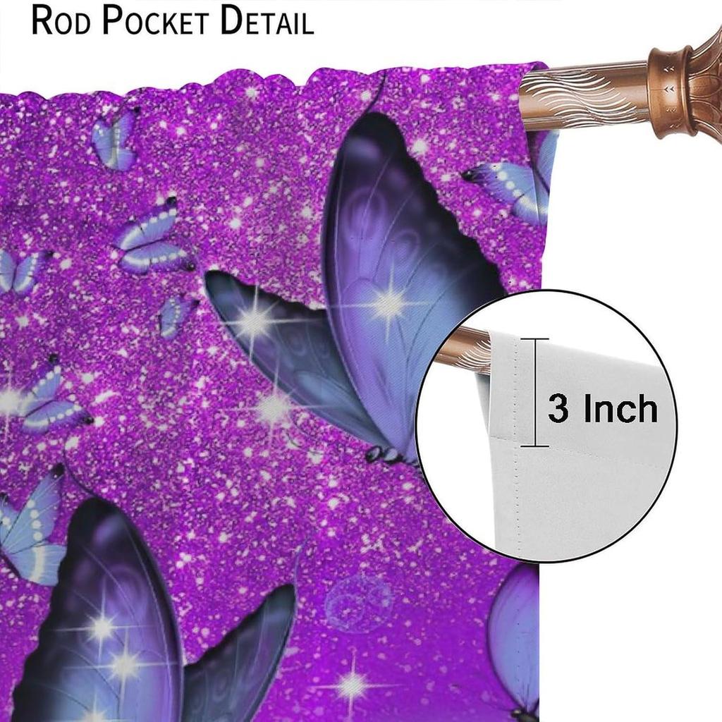 Dream Butterfly Curtain Purple Theme Window Curtain Spring Purple Half Curtain, Girls Room Personality Decorated Beautiful Purple Butterfly Curtain,