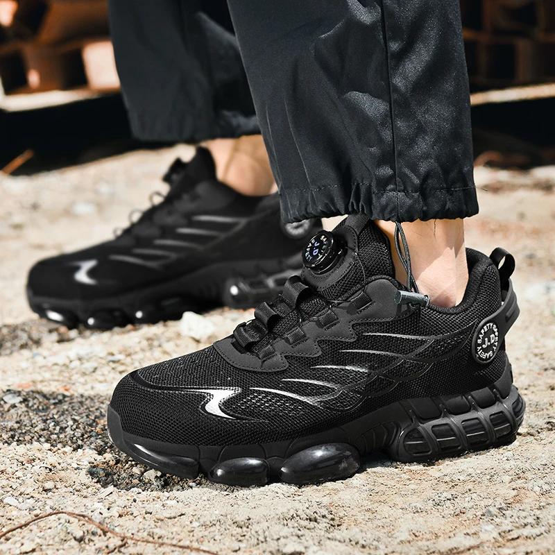 Rotary Buckle Work Sneakers Protective Shoes Lightweight Safety Shoes Puncture-Proof Anti-smash Steel Toe Shoes Work Boots Men