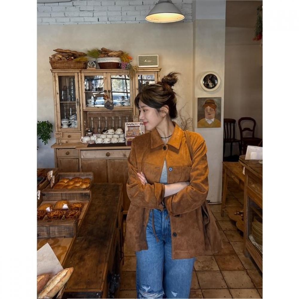 Cc Collect Belted Suede Collar Jacket C261psf513