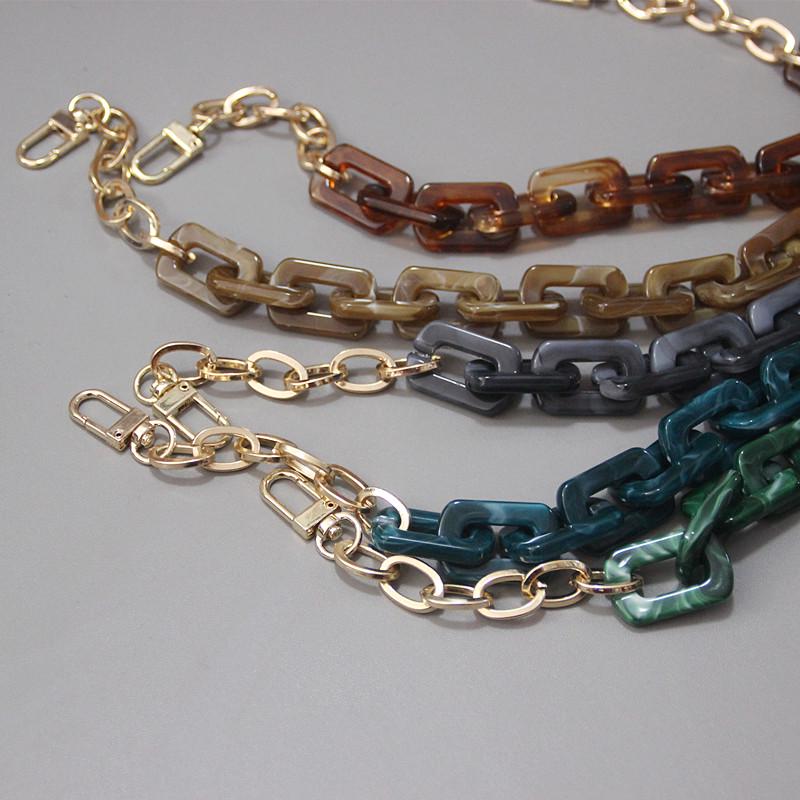 New Fashion Woman Handbag Accessory Chain Detachable Replacement Leopard Amber Green Color Strap Women DIY Clutch Resin Chain