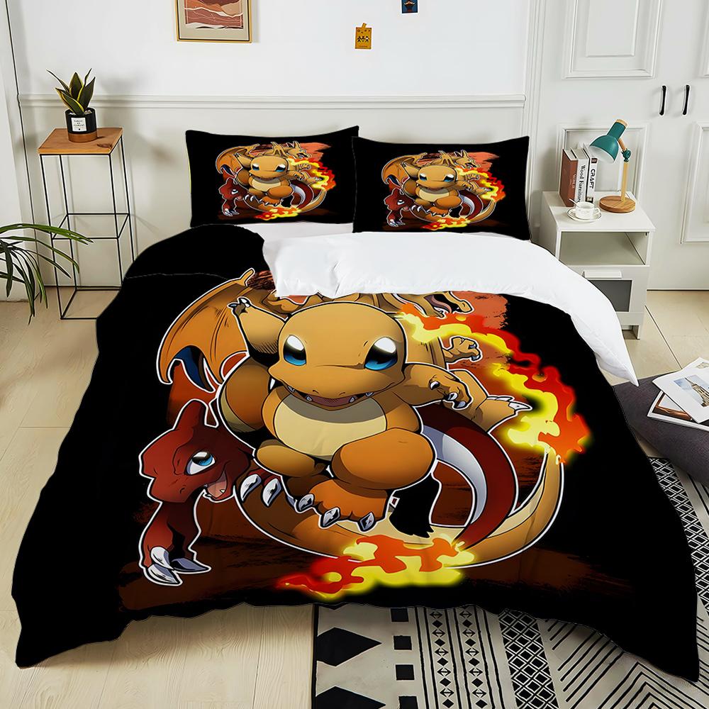 10 Sizes Pokémon Charizard Printed 3PC Bedding Set Duvet Cover  Adult Kids Birthday Gift Full Size Bedding Set Luxury for Gifts
