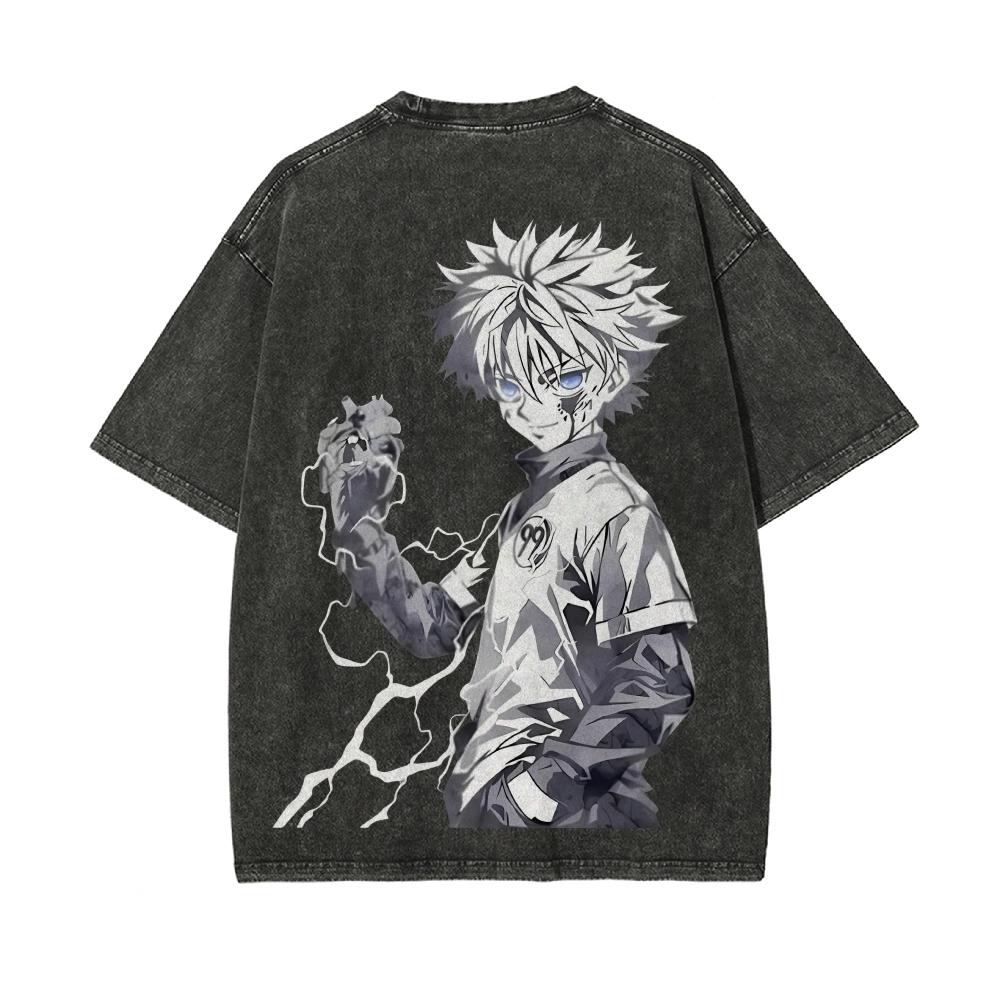 

HunterHunter Anime Killua Zoldyck Graphic Tshirt Vintage Washed Oversized T Shirt Men Women Clothing Cotton Short Sleeve Tees S