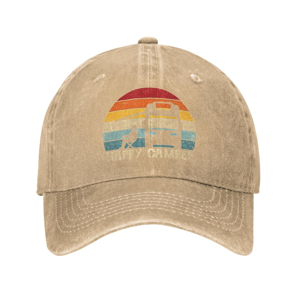 Unisex Women Happy Camper RV Camping Printed Hats Vintage Distressed Cotton Baseball Cap Adjustable