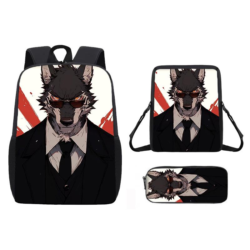 

Animal Pattern Wolf Backpack Kids Shoulder Bag Pencil Case Student School Use 01