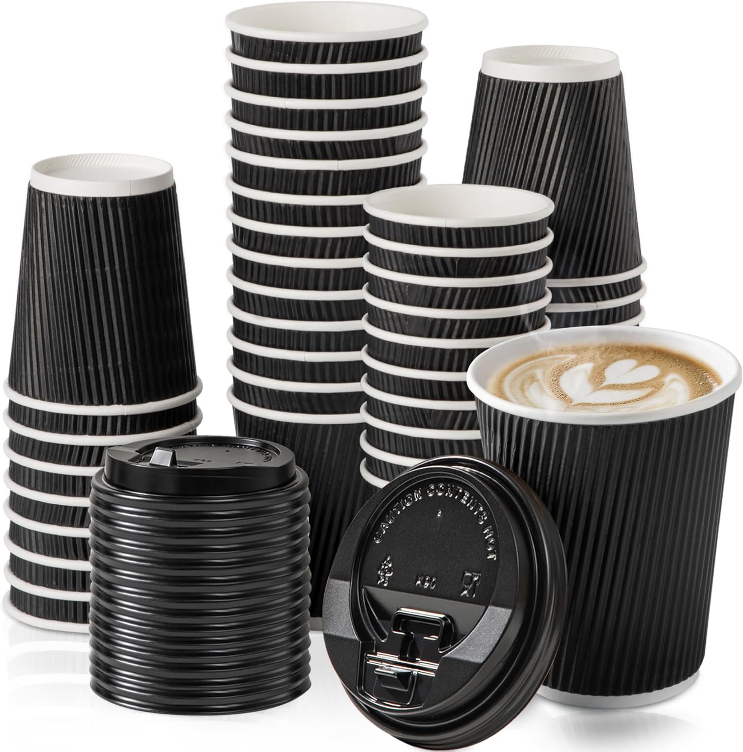 

Pack 150 Insulated Corrugated Paper Cups with Lid Disposable Leak Proof Hot Coffee Cups with Lids for Travel Office for Tea 150pcs