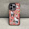 Red grid cat circle case, black edge is suitable for Apple 16plus/15 mobile phone case 14/13/12/11promax soft case