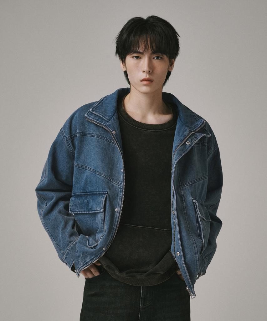 Verdnt Contrast Cut Line Denim Zip-Up Jacket [Indigo]