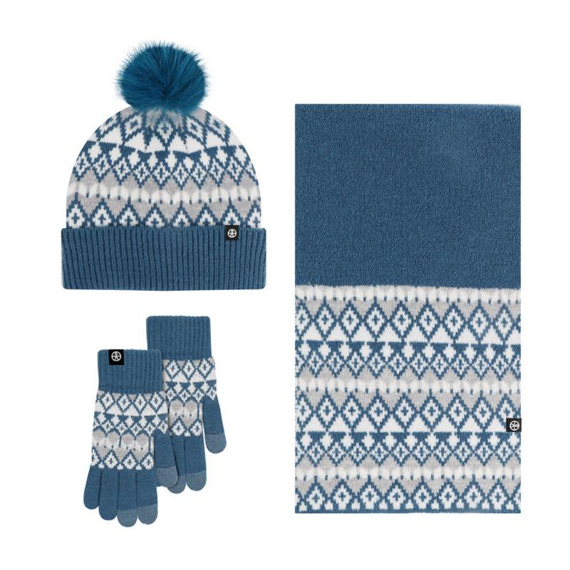 

Взрослый комплект из трех предметов: шапка с помпоном, шарф и перчатки, зимний теплый жаккардовый вязаный комплект из 3 предметов