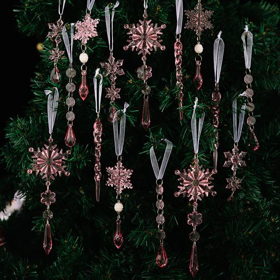 15Pcs  Acrylic Snowflake Ornaments Snowflake And Ice Crystal Hanging Decor for Christmas Tree Transparent Winter-Themed Craft Party Favor