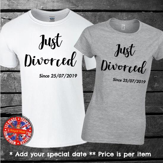 Just Divorced Personalised T-shirts, Celebration Gift Mens Ladies Event Party S