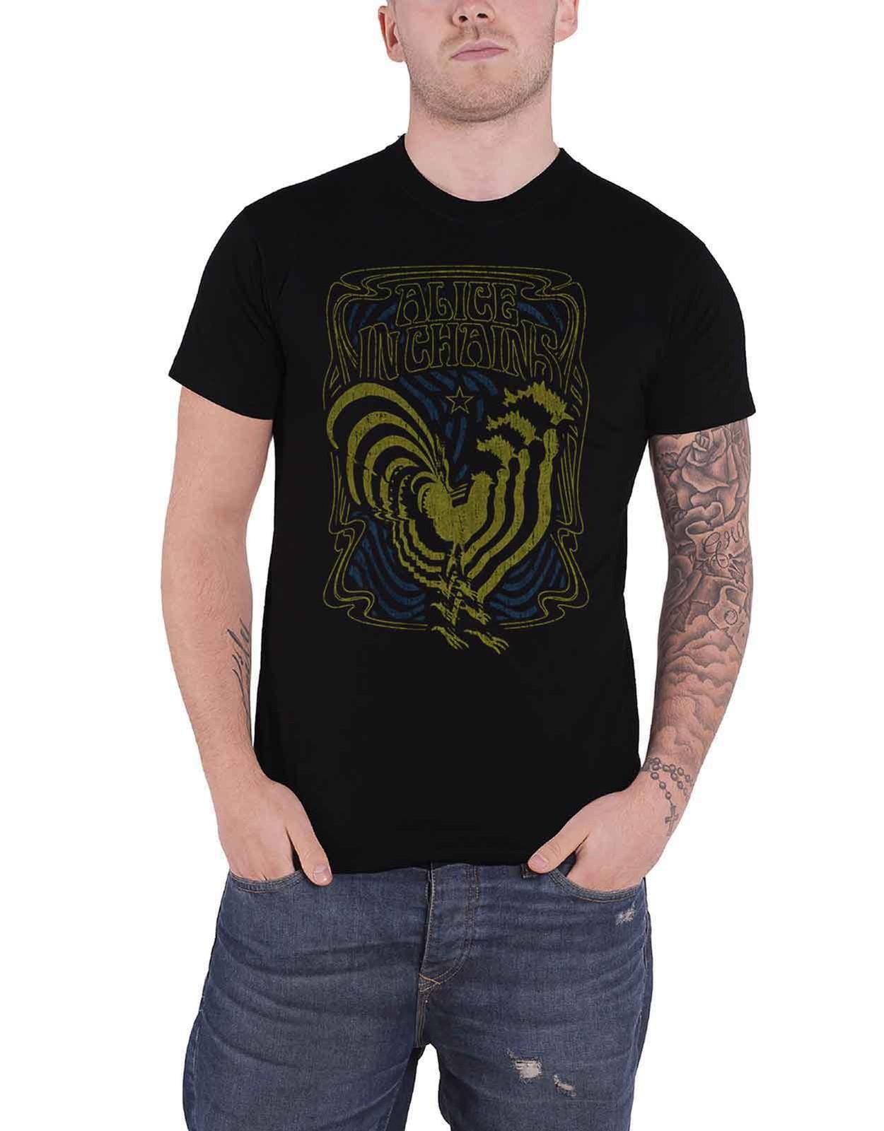 Alice in Chains T Shirt Psychedelic Rooster Band Logo new Official Mens Black Unisex T-Shirt XXXXL