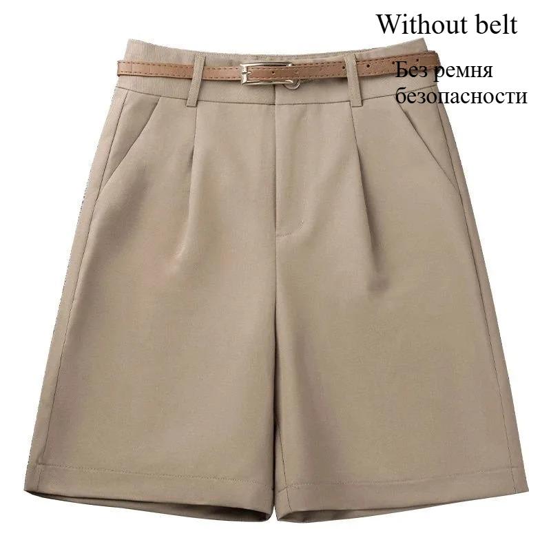 Zonder Riem Khaki Casual Wijde Pijpen Shorts Dames Zomer Effen Losse Knie-Lengte Broek Koreaanse Hoge Taille Pak Shorts Dames