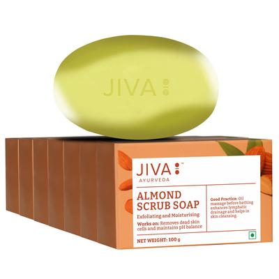 Jiva Amandelzeep - 100 gram (Verpakking van 7) | Natuurlijke Badaam Zeep Voor Alle Huidtypen | Natuurlijke Reiniger, Voor Een Stralende Huid