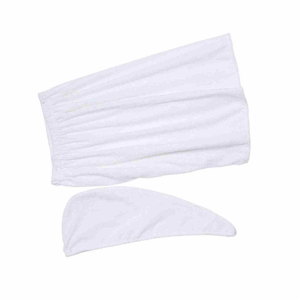 Damen Soft Spa Bad Body Wrap Set Handtuch Bademantel mit schnell trocknender Haartrocknungskappe Weiß