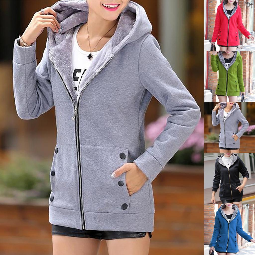 Women's Fashion Thicken Warm Zipper Cardigan Sweater Hooded Jacket