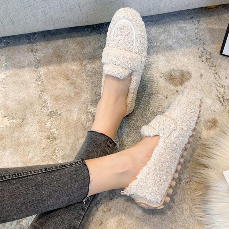 Fashion 2025 Winter New Lady Flat Outside Wearing Warm Cotton Shoes Comfy Velvet Lazy Loafers Thick Soled Big Size Shoes Mujer Zapatos