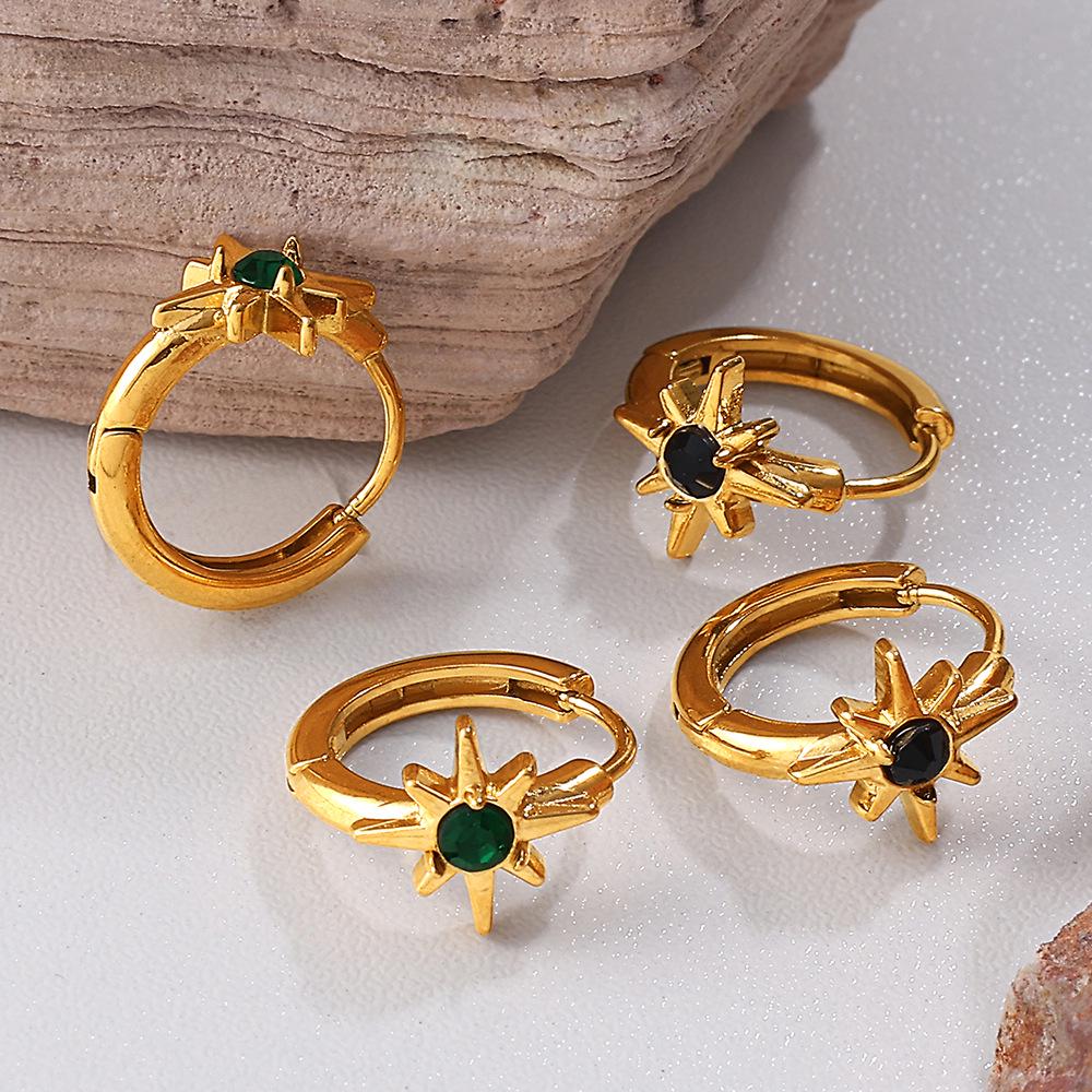 Women's Starburst Diamond-set Titanium Steel Hoop Earrings - Elegant Light Luxury Design